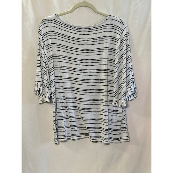 White & Black Striped Ruffle Sleeve Top - Size L/XL - Picture 2 of 4
